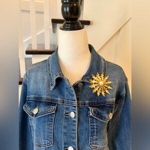 Large Floral Brooch, 3" Gold & Pearl, Vintage